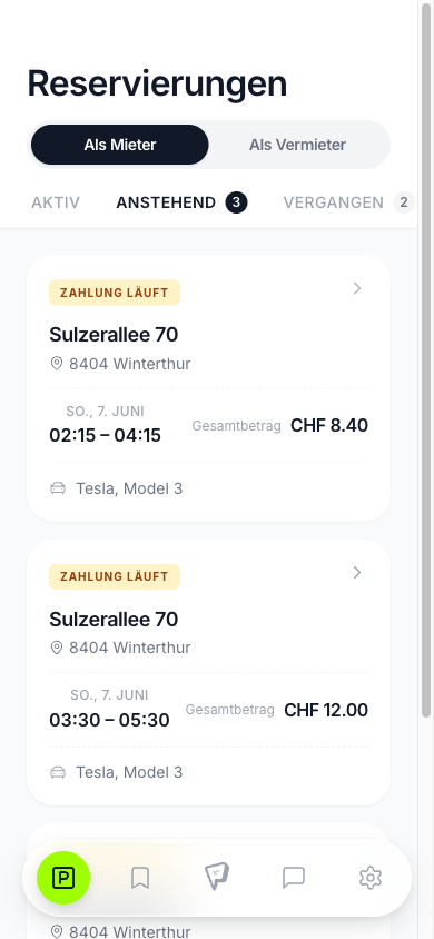 Reservierungen im Überblick