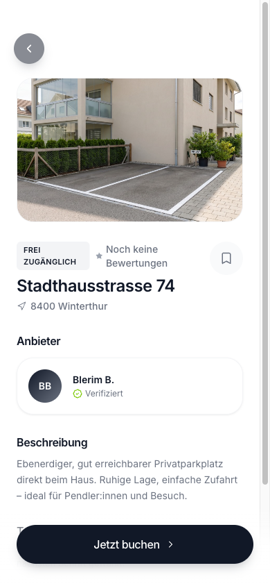ParkoShare App – Parkplatz-Details